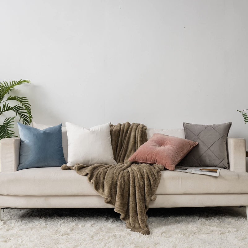 QUAFOO Cream White Couch Velvet Throw Pillow Covers 24x24 inch Set of 2 with Zipper Decorative Luxury Soft Solid Rectangle Cushion Covers Case for Sofa Bed Living Room Car - Image 4